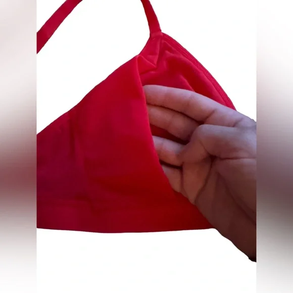Lively- 3 Piece SET- Palm Lace Busty Bralette Bikini&Thong-Tomato Red- Size:1 S